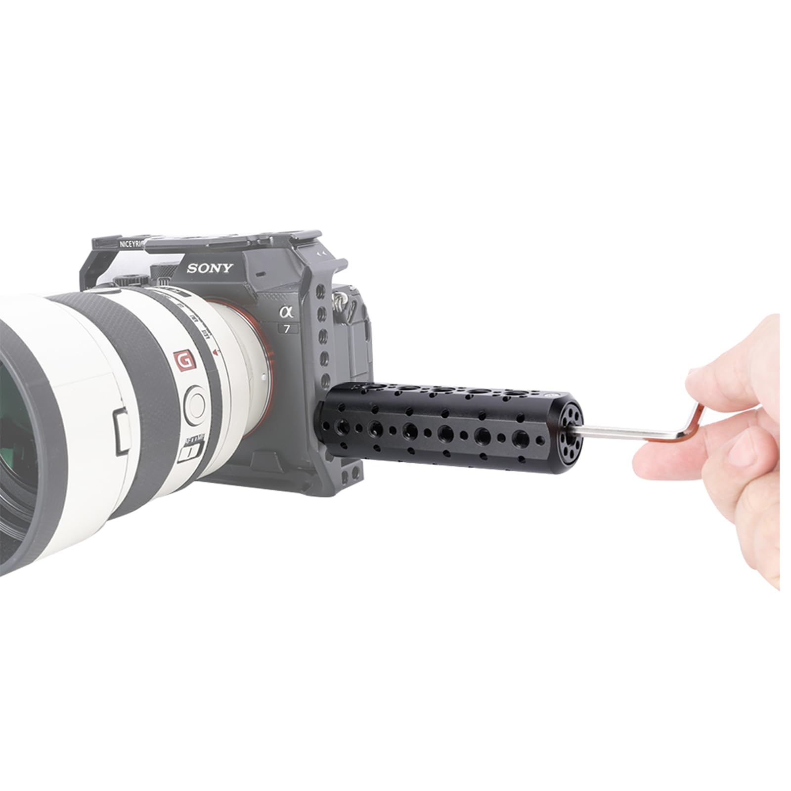 NICEYRIG Runder Universal Handle Griff für Kamerakäfig, multifunktionaler AR-ri-Verlängerungsgriff mit 1/4-Zoll-20 und 3/8-Zoll-16 Loch zum Positionieren, universeller ergonomischer Handgriff
