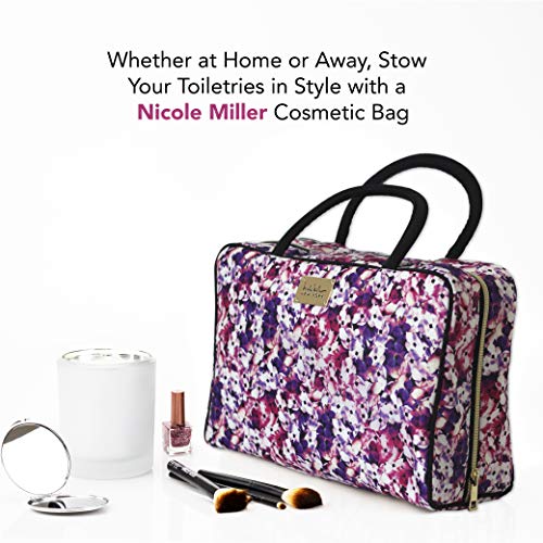 Nicole Miller Makeup Bag, Travel and Toiletry Bag, Large Cosmetic Bag with Zippered, Transparent Pockets and Handles, Foldable Makeup Bag for Home and Travel (Colorful Flower Print with Black Handles) - Thumbnail 5
