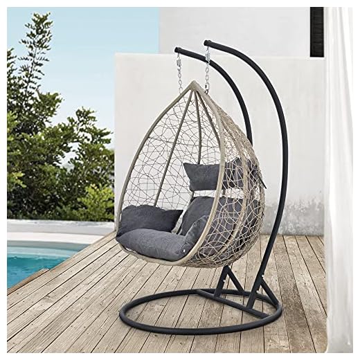 Cesta Colgante Capileira 2 Personas Sillón Silla Colgante Hamaca con Cojines máx. 250 kg Uso en Interiores y Exteriores Jardín Camping con Soporte Marrón y Gris Oscuro