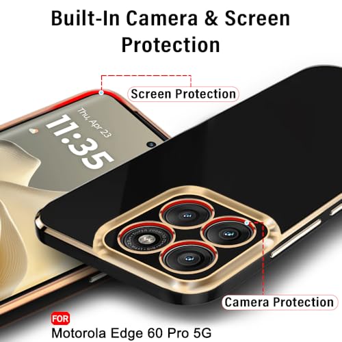 Image of TheGiftKart Luxurious Golden-Plated Back Cover Case for Motorola Moto Edge 60 Pro 5G | Raised Lips for Camera & Screen Protection | Shockproof Design | Stylish Cover for Moto Edge 60 Pro (TPU, Black)
