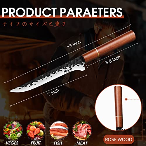 Huusk Boning Knife for Meat Cutting, 7 Inch Fillet Knife Hand