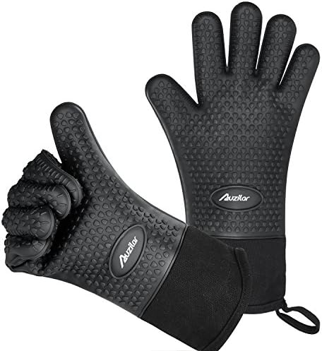 Auzilar Silicone Cooking Gloves, Grilling Gloves, Heat Resistant Gloves BBQ Kitchen Silicone Oven Mitts, Long Waterproof Non-Slip Potholder for Barbecue, Cooking, Baking