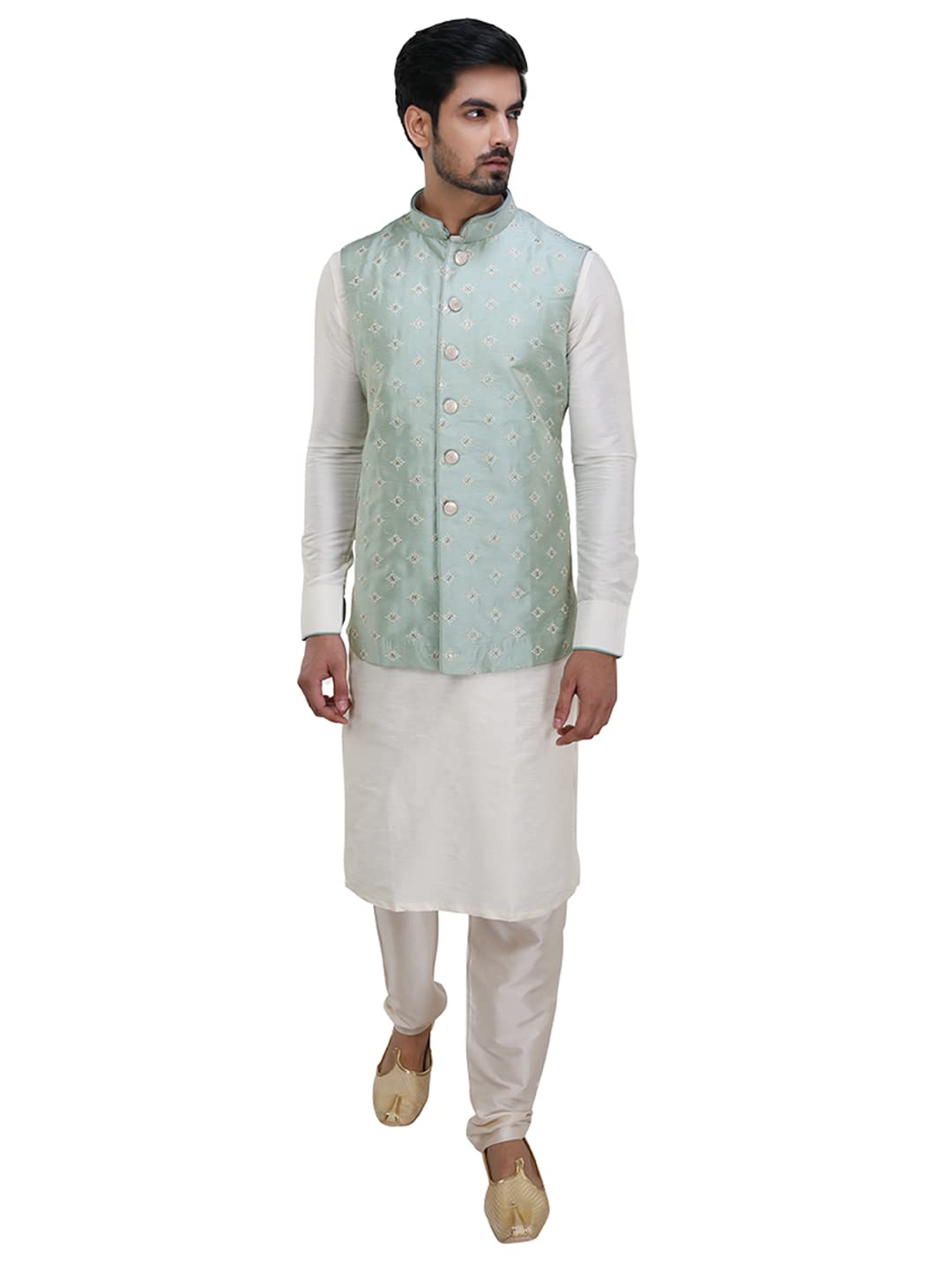 Art Silk Embroidered Kurta Jacket Set