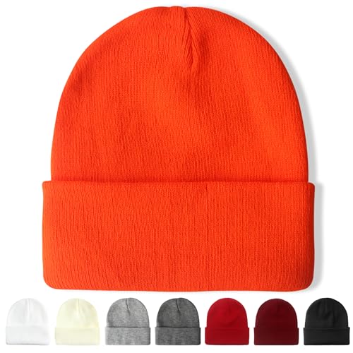 NPQQUAN Unisex Beanie Hats for Men Women Winter Knit Beanies, Pure Orange, One size