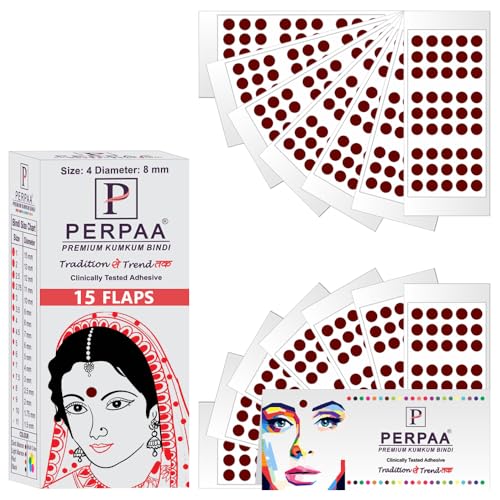 Image of PERPAA Kumkum Velvet Round Sticker Bindi Box of 15 Flaps for Ladies Women Forehead Bindi (Stick On) (Size 4, Diameter 8mm, Dark Maroon)-Self-Adhesive