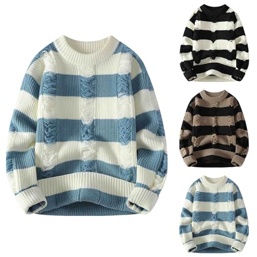 Cambkatl Men's Fashion Ripped Color Block Pullover Sweaters - Cozy Soft Winter Casual Loose Crewneck Long Sleeve Knitted Tops2