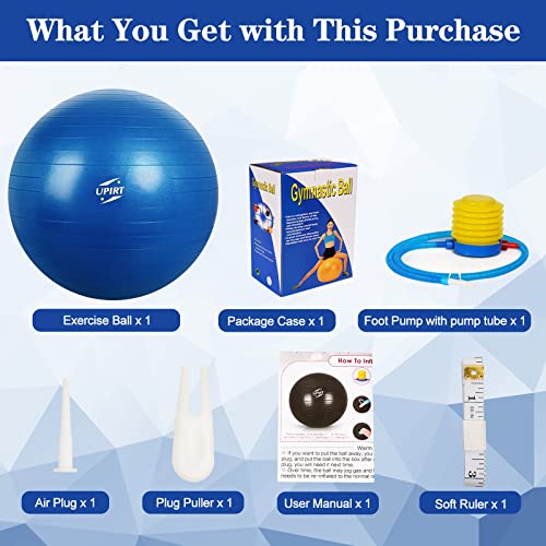 Upirt Exercise Ball - Extra Thick Yoga Ball Heavy Duty Balance Ball Stability Birthing Ball, For Fitness,Work Out, Pregnancy, Physical Therapy, With Pump & Guide - 65Cm, Blue #TOP6