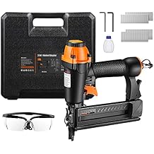 DSF Brad Nailer, Pneumatic, 18GA 2-In-1 Nailer, 5/8 inch-2 inch, Wider Visual Nail Indicator, 200pcs Brad Nails And 200pcs Crown Staples, 360 Degree Adjustable Exhaust, And CE Safety Glasses - TK5040