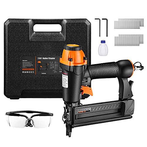 Dsf Brad Nailer, Pneumatic, 18Ga 2-In-1 Nailer, 5/8 Inch-2 Inch, Wider Visual Nail Indicator, 200Pcs Brad Nails And 200Pcs Crown Staples, 360 Degree Adjustable Exhaust, And Ce Safety Glasses - Tk5040 #TOP12