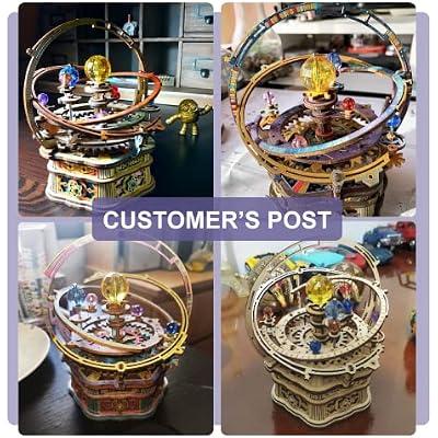 RoWood Music Box 3D Puzzles for Adults, DIY Wooden Mechanical Building Model Kits, Rotating Magic Ball Decorative Arts and Crafts, Gift for Adult on Birthday/Christmas - Starry Night