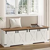 Hzuaneri Banc de Rangement, Coffre de Rangement, Coffre pour Couvertures, 2 Charnières Stables, 40 x 150 x 48,5 cm, Banc à Chaussures pour L'entrée, La Chambre, Le Salon, Blanc Marron SB15014X