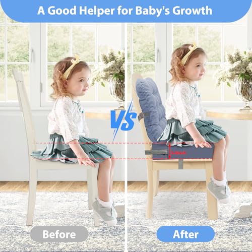Image of Booster Seat for Kitchen Chair - 2Pcs Toddler Booster Seat for Dining Table Adjustable Safety Belts & Non-Slip Bottom, PU Waterproof Easy Cleaning Booster Chair Cushion