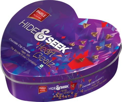 Image of Parle Hide & Seek Heart Beatz Chocolate Chip Cookies, Heart-Shaped Tin, 350g / 363g (weight may vary)
