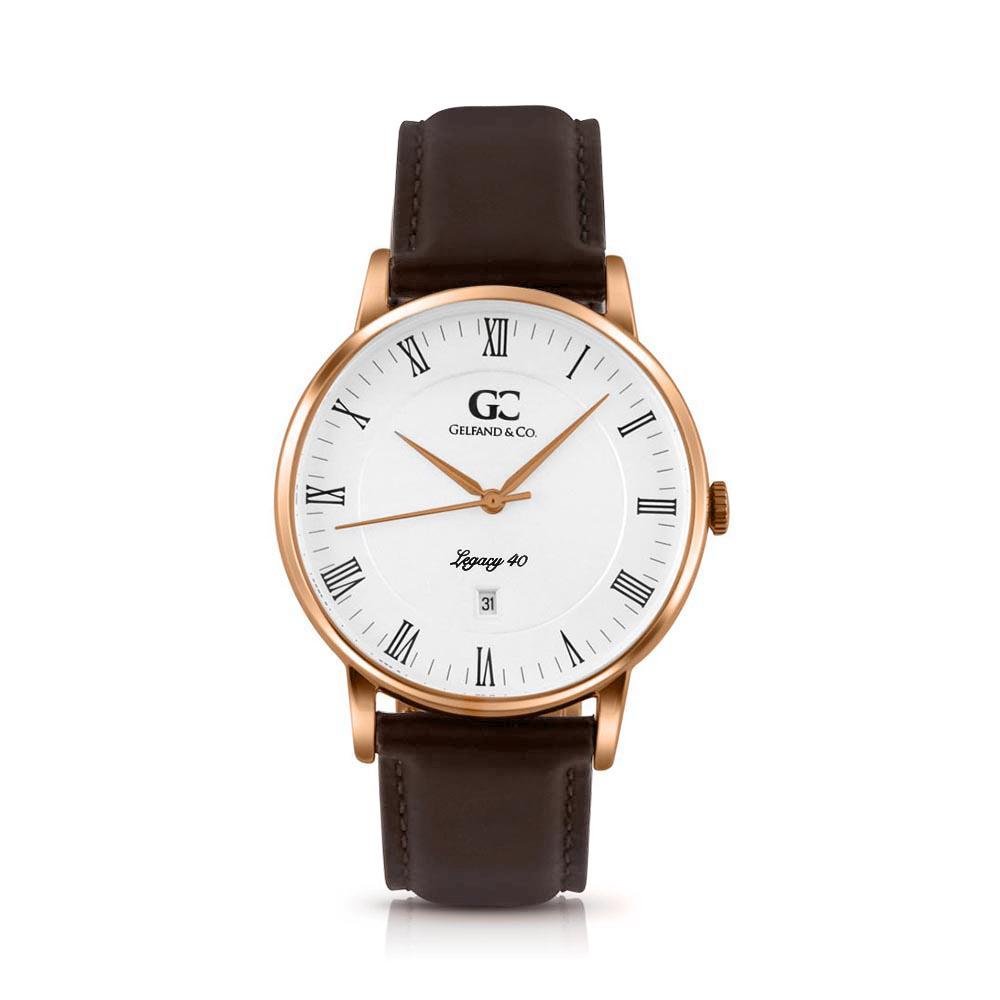 Gelfand & Co. Unisex Minimalist Watch Dark Brown Leather Clarkson 40mm Silver with White Dial