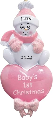 Adorno personalizado para el primer árbol de Navidad del bebé, adorno de Navidad personalizado con corazón de niña – Recuerdo para recién nacido,