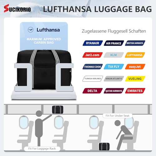 SUCIKORIO 55x40x23 Lufthansa Handgepäck Tasche für Flugzeug, 50L Wasserdicht Faltbare Reisetasche Handgepäcktasche Leicht Groß Carry On Cabin Luggage für Reisen, Gym, Weekender
