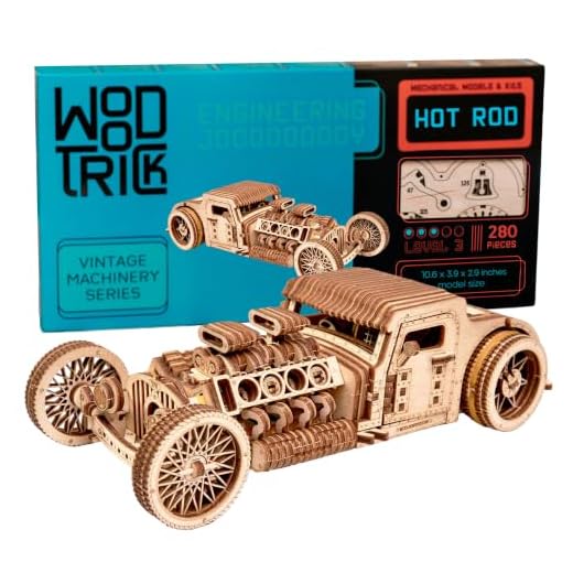 Wood Trick Hot Rod Wooden Model Car Kit to Build - Rides up to 32 feet - Detailed - 3D Wooden Puzzles for Adults and Kids to Build - Engineering DIY Mechanical Wooden Models for Adults