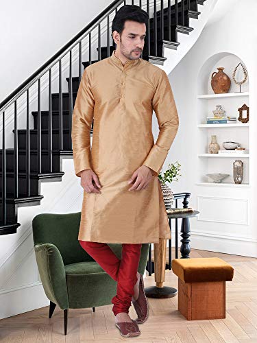 Image of HUZUR Men's Silk Solid Straight Long Kurta Pyjama Set| Ethnic Wear