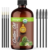 Castor Oil (4oz) USDA Certified Organic, 100% Pure, Cold Pressed by Naturopathy. Stimulate Growth for Eyelashes, Eyebrows, Hair, Eyelash Growth Serum. Brow Treatment. FREE Mascara Starter Kit