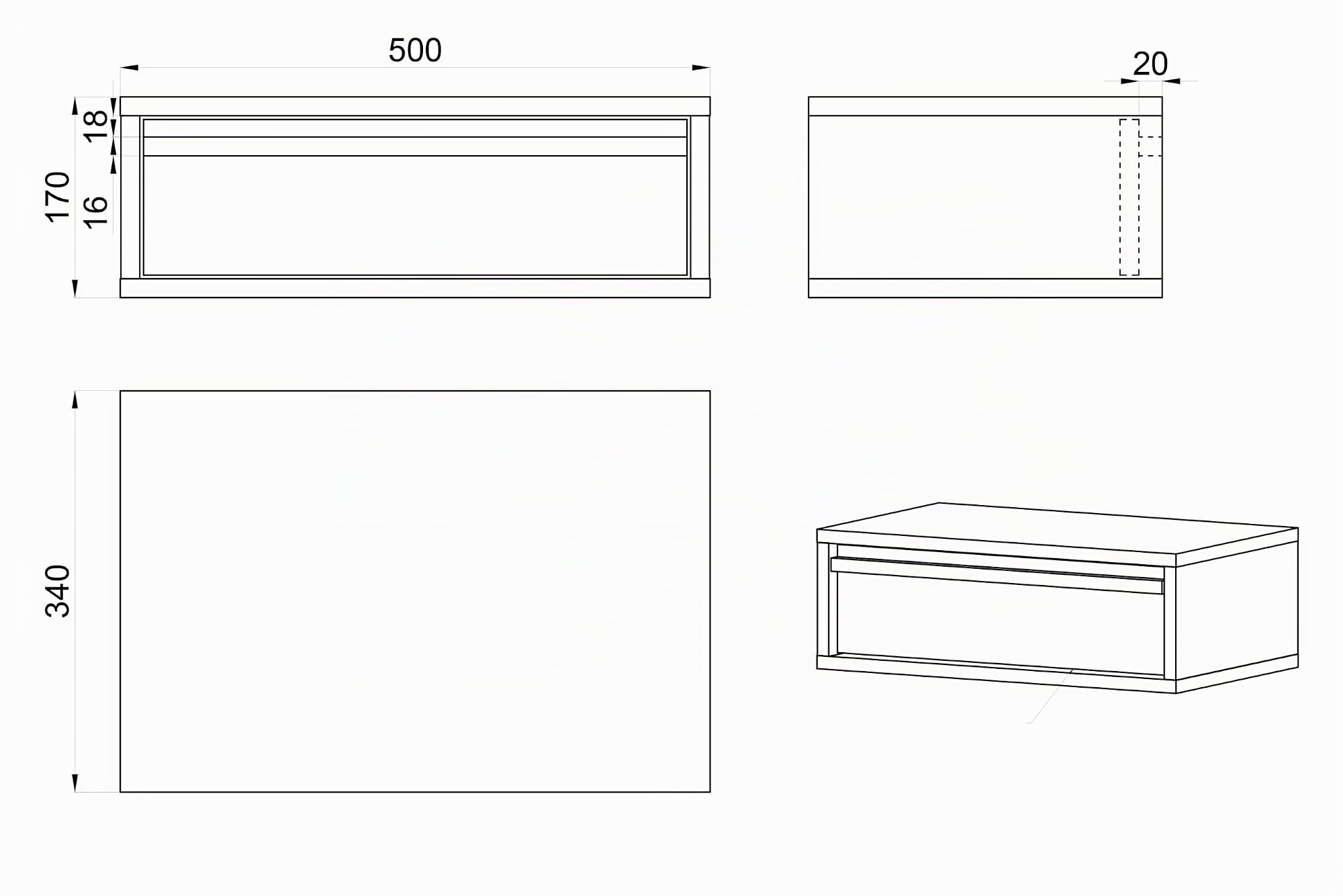 Selsey Comodino Per Camera Da Letto Con Cassetto Comodino Da Notte Sospeso Stile Moderno 50 cm Beige Grigio Evo