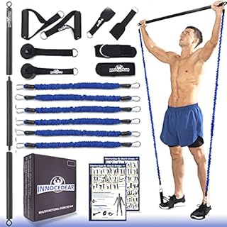 INNOCEDAR Home Gym Bar Kit with Resistance Bands,Full Body Workout,60-180LBS Adjustable Pilates Bar,Safe Exercise Weight Set,Home Exercise Equipment for Men&Women- Build Muscle&Training Fitness