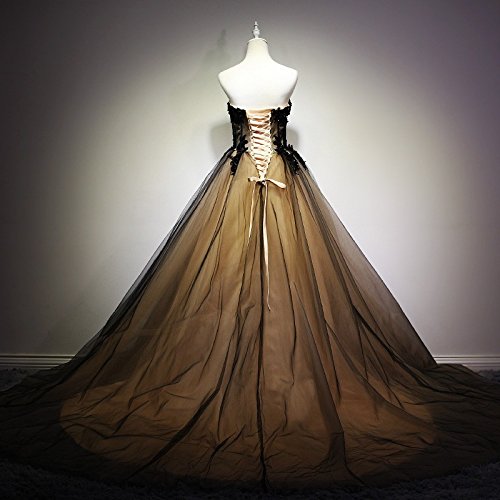 Kivary Sweetheart Black Tulle Gold Lace Corset Ball Gown Gothic Prom Wedding Dresses Us 16W #TOP2