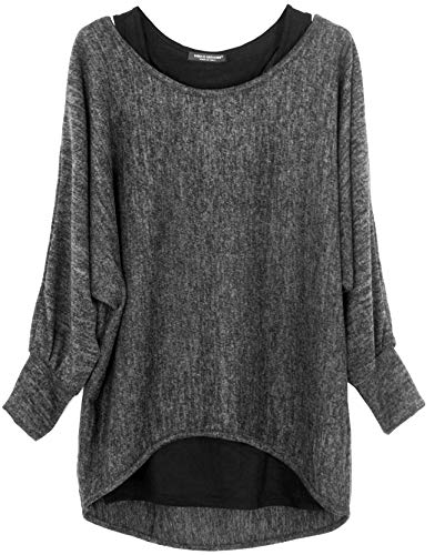 Emma & Giovanni - Damen Oversize Oberteile Tshirt/Pullover (2 Stück) / Made In Italy,XL-XXL, Dunkelgrau Emma & Giovanni - Damen Oversize Oberteile Tshirt/Pullover (2 Stück) / Made In Italy,XL-XXL, Dunkelgrau