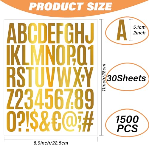 image for Metsyth Letter Stickers 30 Sheets 1500 PCS Large Alphabet Sticker 2 In