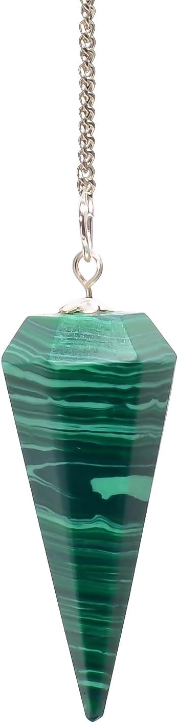 Natural Malachite Crystal Pendulum for Divination - Dowsing Pendulum with Chain and Crystal Ball for Reiki Healing and Crystal