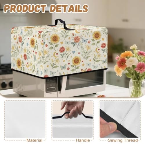 Image of Microwave Dust Cover Oil-Proof Countertop Convection Oven Cover Protective Smart Oven Protector for Kitchen Decor and Accessories, L, Sunflower Rose Butterfly Lily Flower Beige