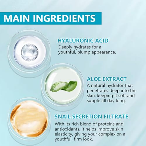 Image of 2.3% Hyaluronic Acid Serum for Face with 1% Snail Secretion Filtrate Deep Moisturizing Anti-Aging Anti-Wrinkle (3Pack-Each 15g)
