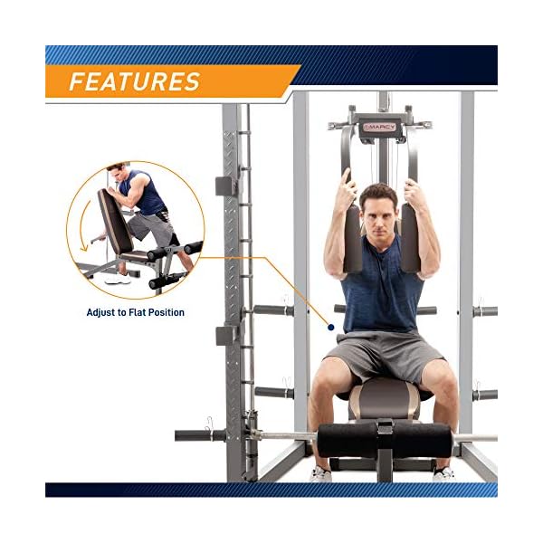 Marcy Smith Cage Machine with Workout Bench and Weight Bar Home Gym Equipment SM-4008