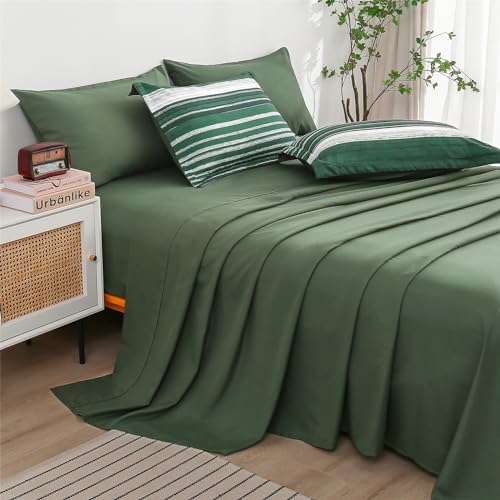 KAKIJUMN 7 Piece Bed in a Bag Stripe Comforter Set Queen Size, White Grey Green Patchwork Striped Comforter and Sheet Set, All Season Soft Microfiber Complete Bedding Sets(Dark Green,Queen) - Image 5