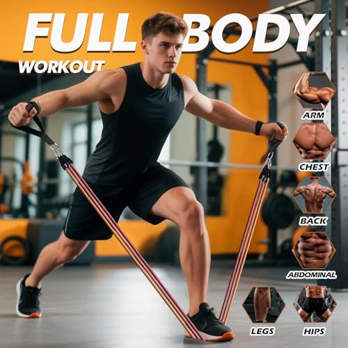 Image of WHATAFIT Resistance Bands, Exercise Bands,Resistance Bands for Working Out, Work Out Bands with Handles for Men and Women Fitness, Strength Training Home Gym Equipment