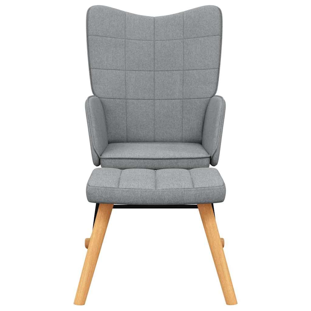 Sillón mecedora con taburete, tejido 100% poliéster, acolchado, asiento con estructura de madera de caucho y marco de acero, silla de relax con función basculante para salón, dormitorio