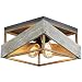 Modern Farmhouse Flush Mount Light Fixture Two-Light Metal and Wood Square Flush Mount Ceiling Light for Hallway Living Room Bedroom Kitchen Entryway,Antique Gold and Black