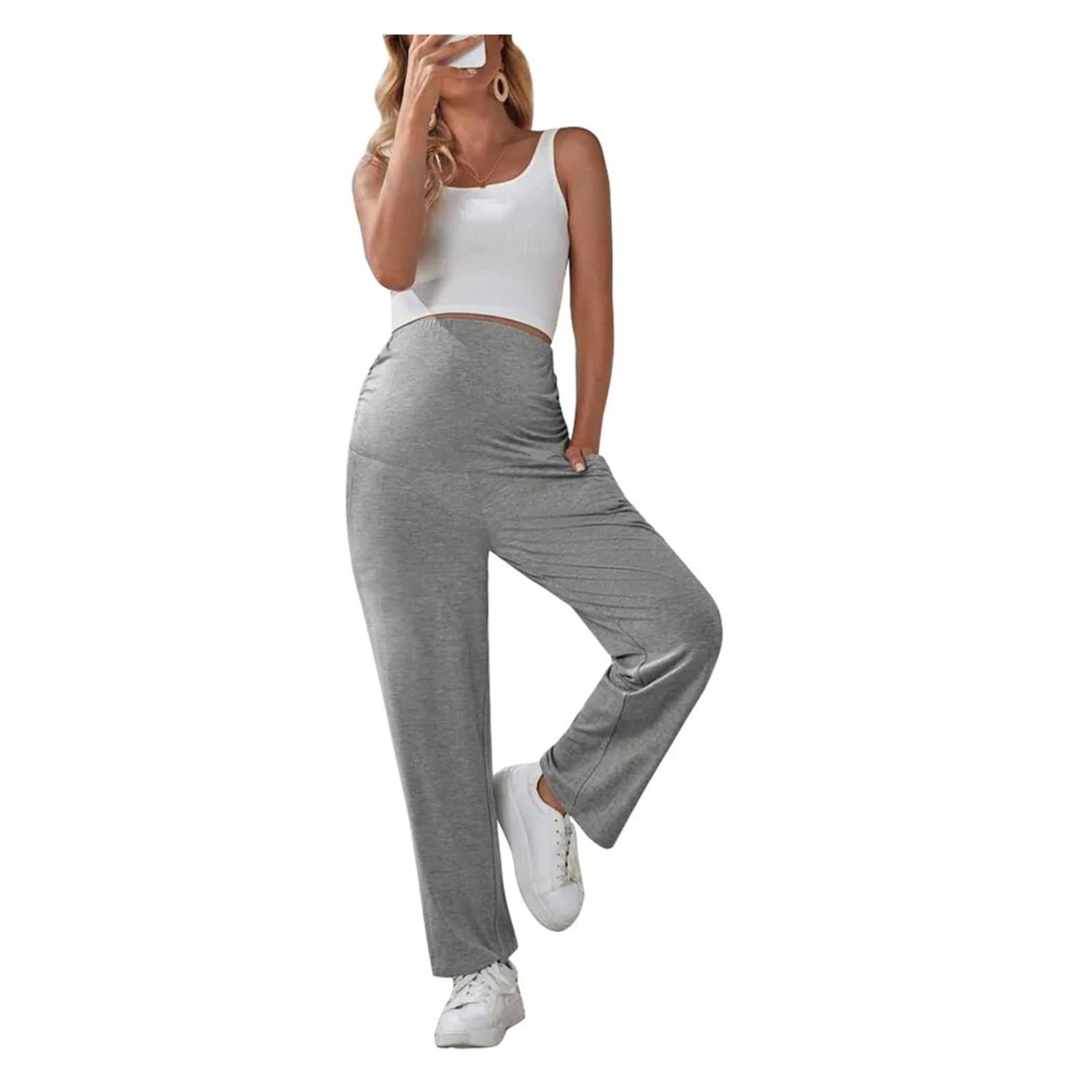 Pantalones de Maternidad, Vestido de Yoga sobre el Vientre, Pantalones de Embarazo for el Trabajo, Pantalones elásticos de Pierna Ancha for Estar en casa(Black,M)