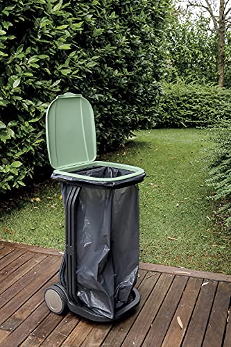 G.F. GF GARDEN, Müllsackständer RECO aus RECYCELTEM Kunststoff, für Blätter, getrennte Sammlung, mit Deckel und Räder, Made in Italy, Grüner