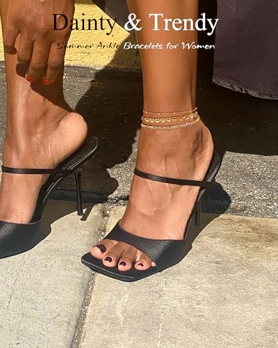 Image of ZHESHY Gold Silver Ankle Bracelets for Women 14K Gold Plated Anklets for Women Waterproof Cuban Link Heart Chain Anklets Set Non Tarnish Dainty Layered Anklet Bracelets for Women Summer Beach Jewelry