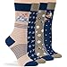 7BIGSTARS KINGDOM Women Viscose From Bamboo Fashion Socks - 4 Pack Medium - Heart, Love Birds, Stripe, Camomile - Casual Crew Seamless, Navy Blue, Khaki, Beige Sock Size 9-11 Shoe Size 5-9 M