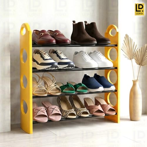Image of LEOPAX Kaan Premium Multipurpose Shoe Rack | 4-Tier Shoe Storage Organizer, Space-Saving Design, Sturdy & Durable Rack for Entryway, Living Room, Bedroom & Closet - Yellow