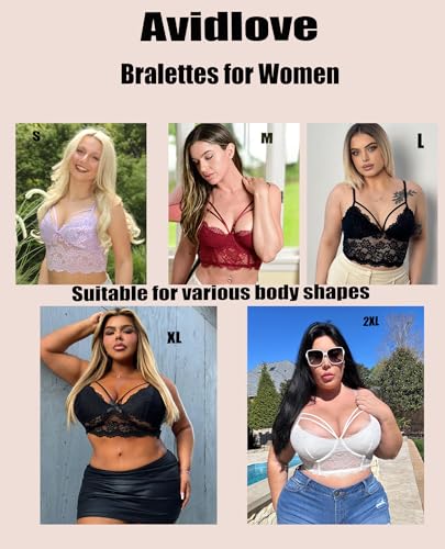 Image of Avidlove Lace Bralette for Women Lingerie Spaghetti Adjustable Strap Tank Camisole Crop Top