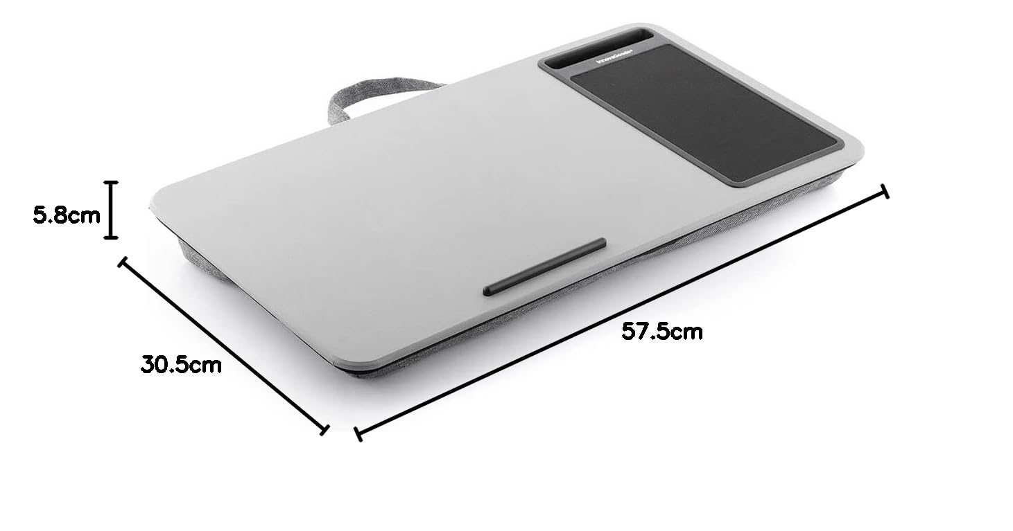 InnovaGoods® Soporte portatil con cojín, Mesa Auxiliar XL Deskion, Soporte para Ordenador portatil cómoda y ergonómica, con Alfombrilla de ratón, Cojín Doble Almohadilla con Inclinación óptima. | Portátil con Cojín, Alfombrilla de ratón incluida, Cojín Do