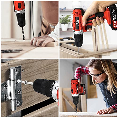 APLMAN Akku-Bohrmaschine, 21 V, mit Batterie, elektrische Bohrmaschine, 26 Stück, Zubehör, 3/8 Zoll Bohrer-Set, Ganzmetallfutter, 25 + 1 Drehmomenteinstellung, 2 variable Geschwindigkeiten und LEDs – Bild 8