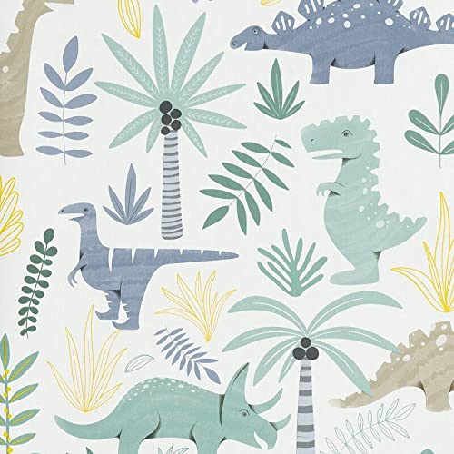 YöL Full Roll Dino Forest Kids Wallpaper Blue Duck Egg