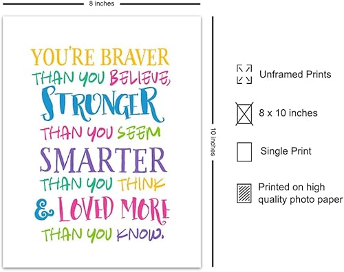 Miniatura 2 de Inspirational Kids Room Decor - Always Remember You are Braver Than You Believe Quotes Wall Art - positive Affirmations Teacher Gifts for Women,