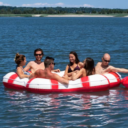 Solstice Super Chill Inflatable River Raft Float Tube 6 Person With Cupholders, Cooler, Mesh Bottom, Backrest, Grab Handles Tie On Rope | For Rivers Lake Ocean Pool Floating Snow Heavy Duty Material #TOP5