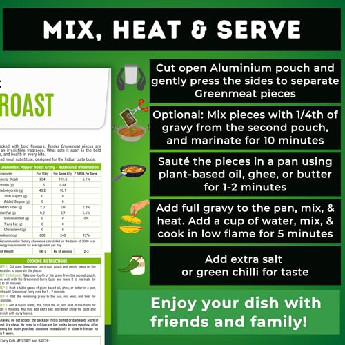 Image of Greenmeat Pepper Roast - Instant | Ready in 5-10 Minutes | 100% Plant Based & Vegetarian | Protein & Fiber Rich | Low Fat & Zero Cholesterol | No Preservatives | Pack of 1 (250g)