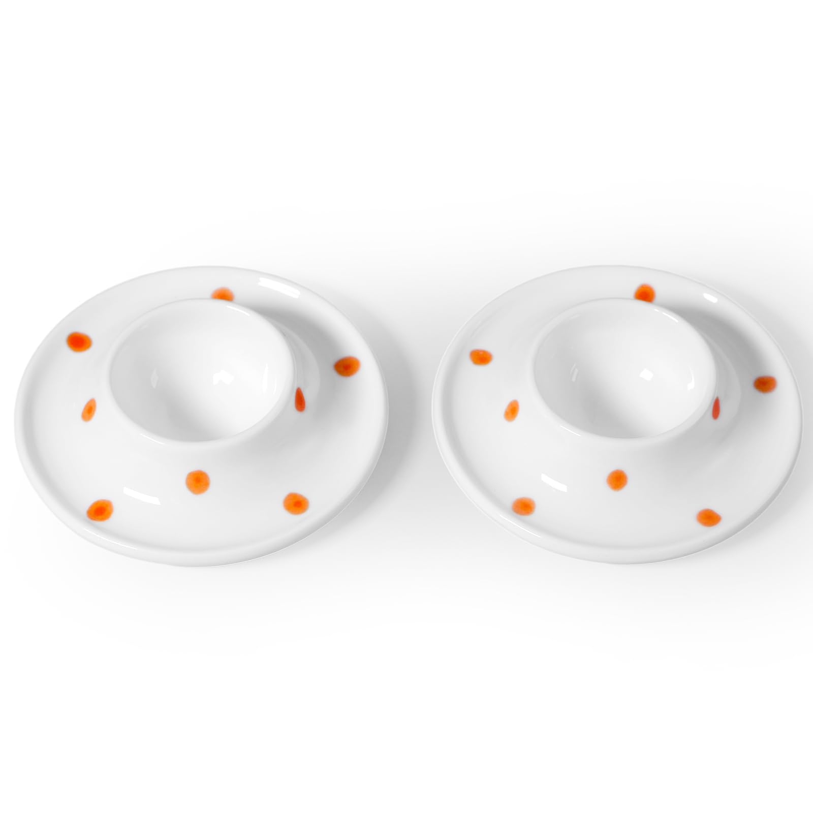 Cinf Ceramic Egg Cups, Set of 2, Orange Dot Egg Holders for Breakfast