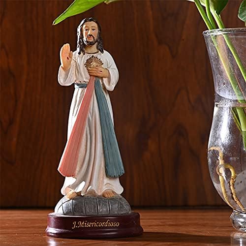 POHOVE Sacred Heart of Jesus Christ Lord Catholic,Christ Divine Mercy Renaissance Collection 5 Inch Colored Resin Small Statue
